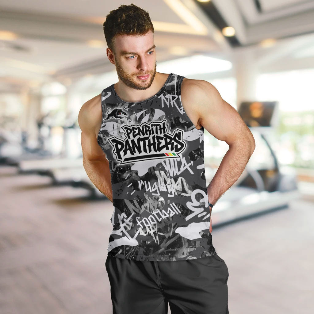 Penrith Panthers Rugby Men Tank Top Graffiti Typography Urban Camo Abstract Street Style