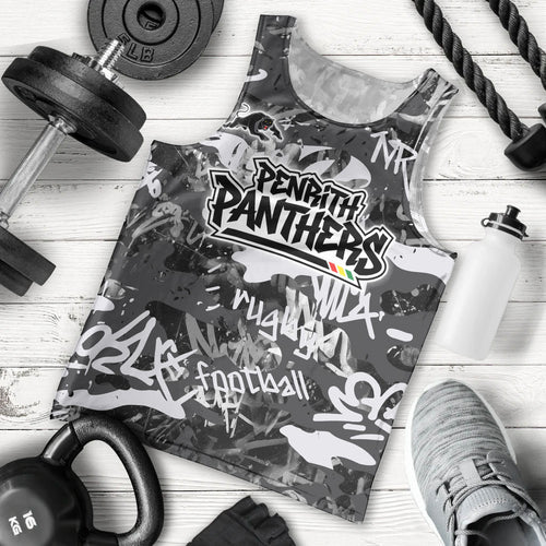 Penrith Panthers Rugby Men Tank Top Graffiti Typography Urban Camo Abstract Street Style