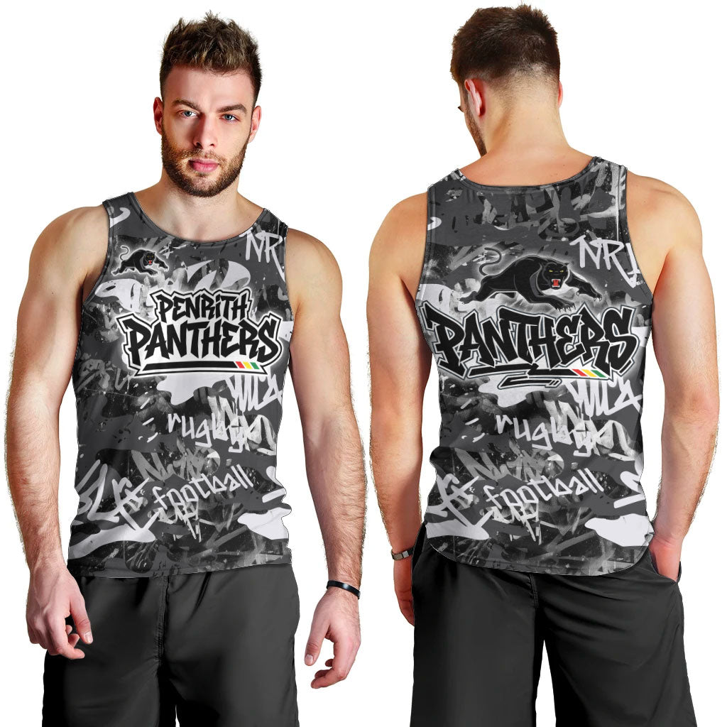 Penrith Panthers Rugby Men Tank Top Graffiti Typography Urban Camo Abstract Street Style