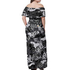 Penrith Panthers Rugby Off Shoulder Maxi Dress Graffiti Typography Urban Camo Abstract Street Style