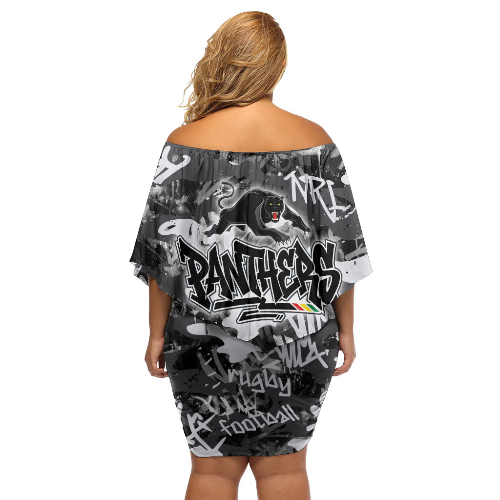 Penrith Panthers Rugby Off Shoulder Short Dress Graffiti Typography Urban Camo Abstract Street Style