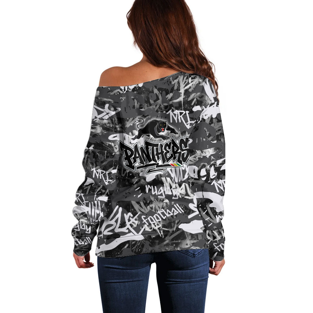 Penrith Panthers Rugby Off Shoulder Sweater Graffiti Typography Urban Camo Abstract Street Style