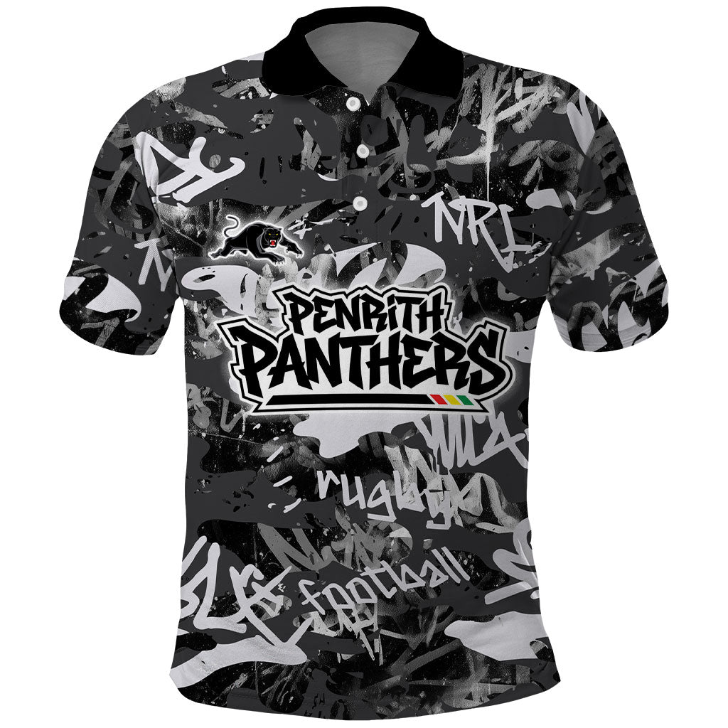Penrith Panthers Rugby Polo Shirt Graffiti Typography Urban Camo Abstract Street Style