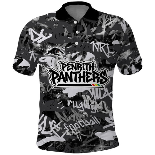 Penrith Panthers Rugby Polo Shirt Graffiti Typography Urban Camo Abstract Street Style