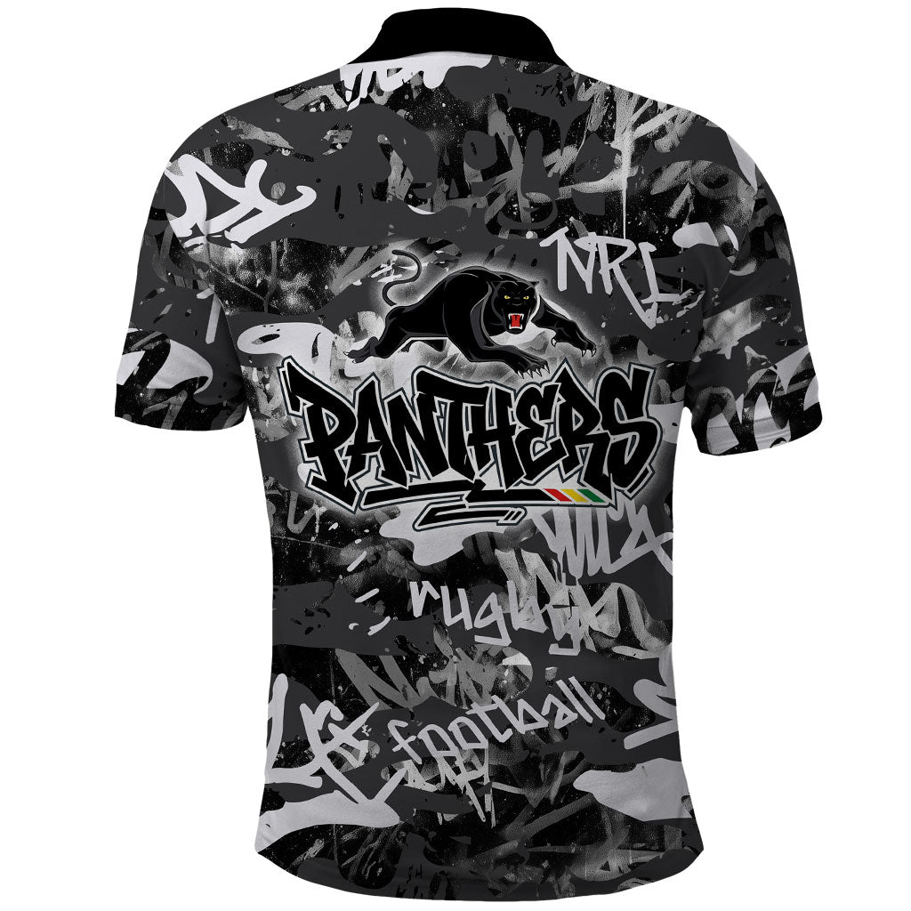Penrith Panthers Rugby Polo Shirt Graffiti Typography Urban Camo Abstract Street Style
