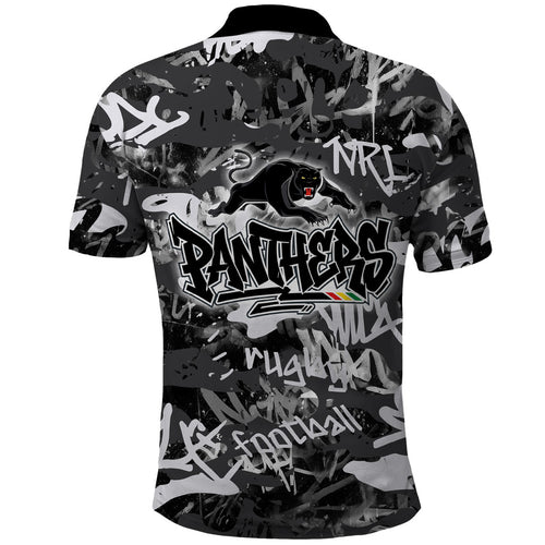 Penrith Panthers Rugby Polo Shirt Graffiti Typography Urban Camo Abstract Street Style