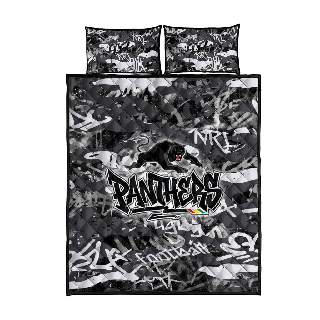 Penrith Panthers Rugby Quilt Bed Set Graffiti Typography Urban Camo Abstract Street Style