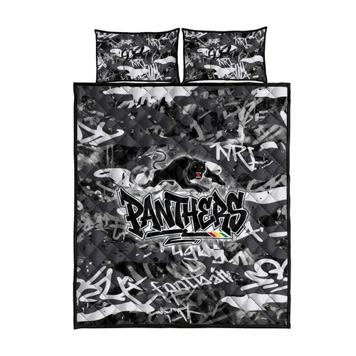 Penrith Panthers Rugby Quilt Bed Set Graffiti Typography Urban Camo Abstract Street Style