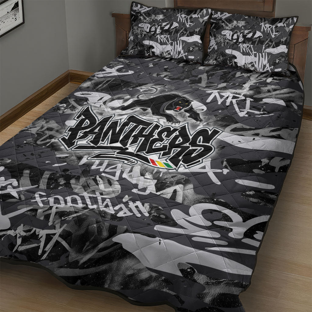 Penrith Panthers Rugby Quilt Bed Set Graffiti Typography Urban Camo Abstract Street Style