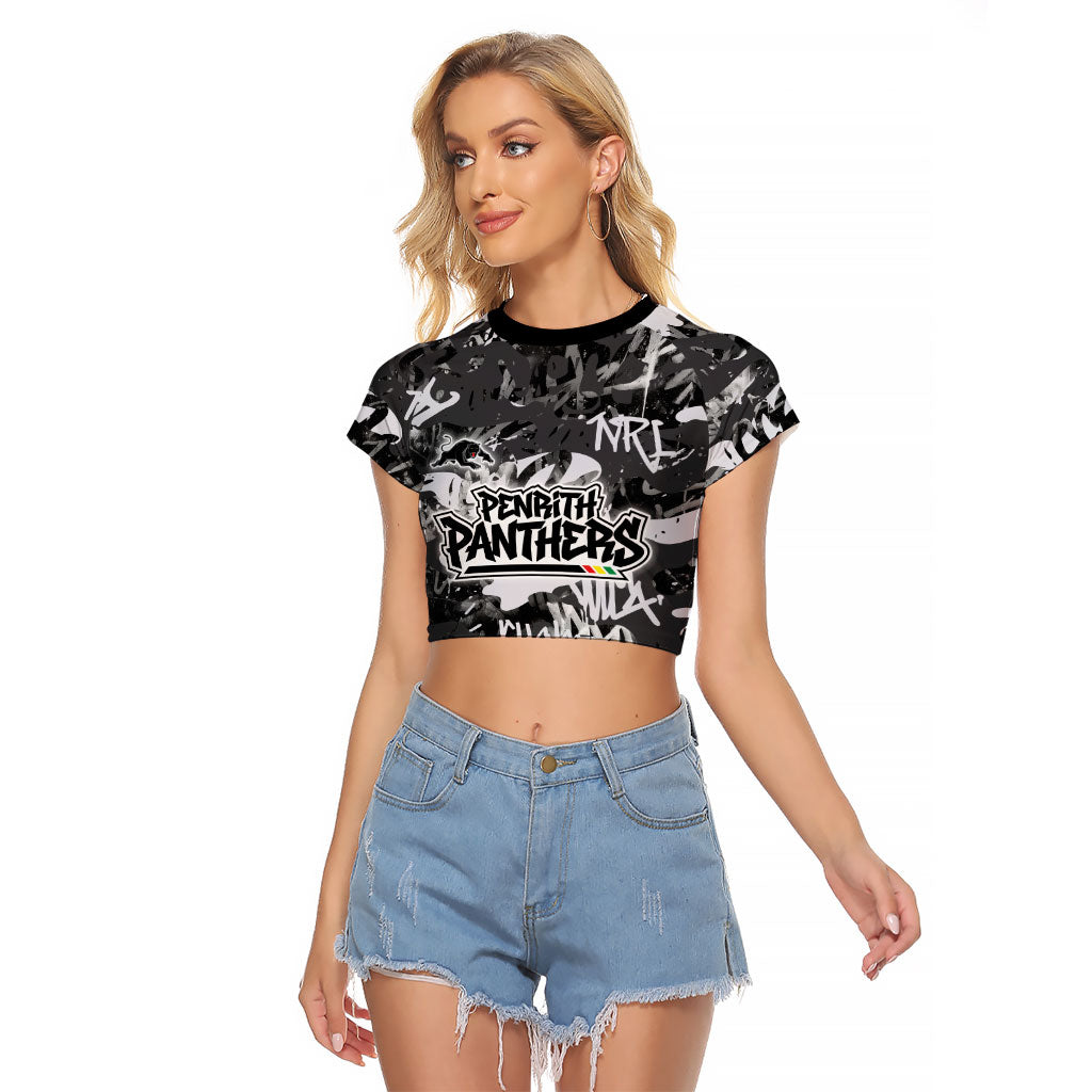 Penrith Panthers Rugby Raglan Cropped T Shirt Graffiti Typography Urban Camo Abstract Street Style
