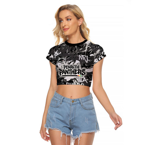 Penrith Panthers Rugby Raglan Cropped T Shirt Graffiti Typography Urban Camo Abstract Street Style