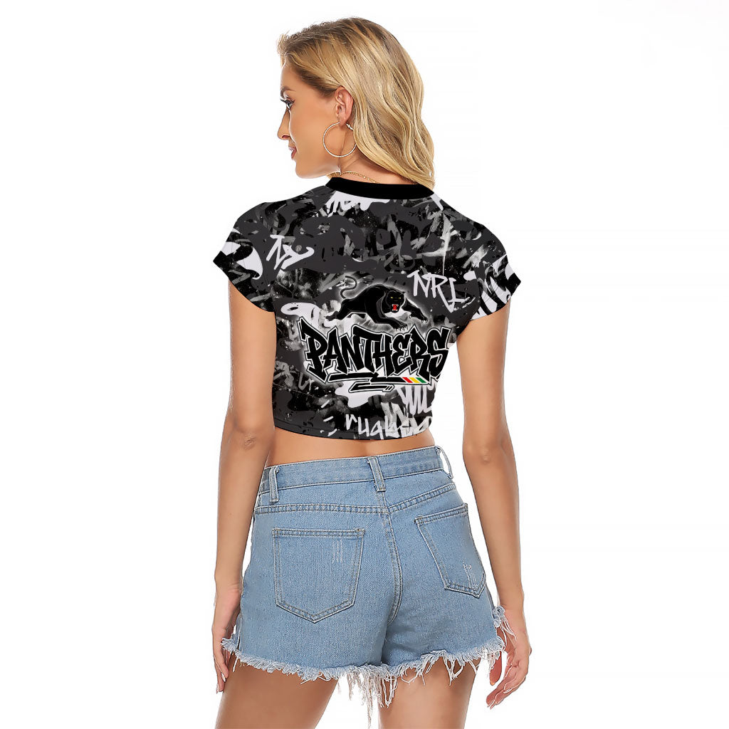Penrith Panthers Rugby Raglan Cropped T Shirt Graffiti Typography Urban Camo Abstract Street Style