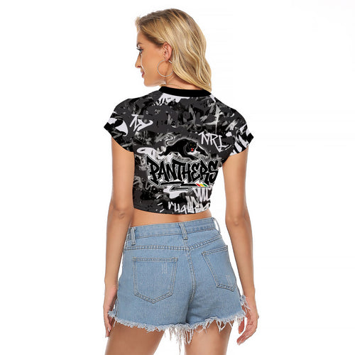Penrith Panthers Rugby Raglan Cropped T Shirt Graffiti Typography Urban Camo Abstract Street Style