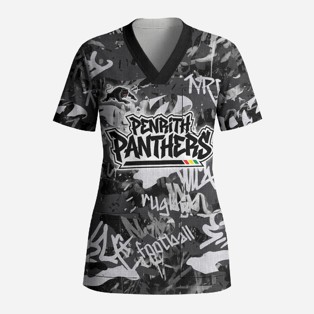 Penrith Panthers Rugby Scrub Top Graffiti Typography Urban Camo Abstract Street Style