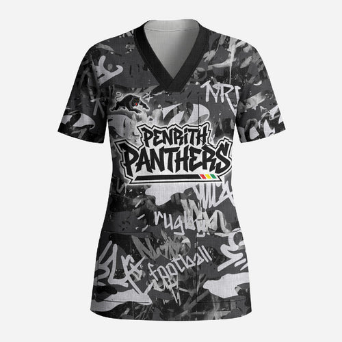 Penrith Panthers Rugby Scrub Top Graffiti Typography Urban Camo Abstract Street Style