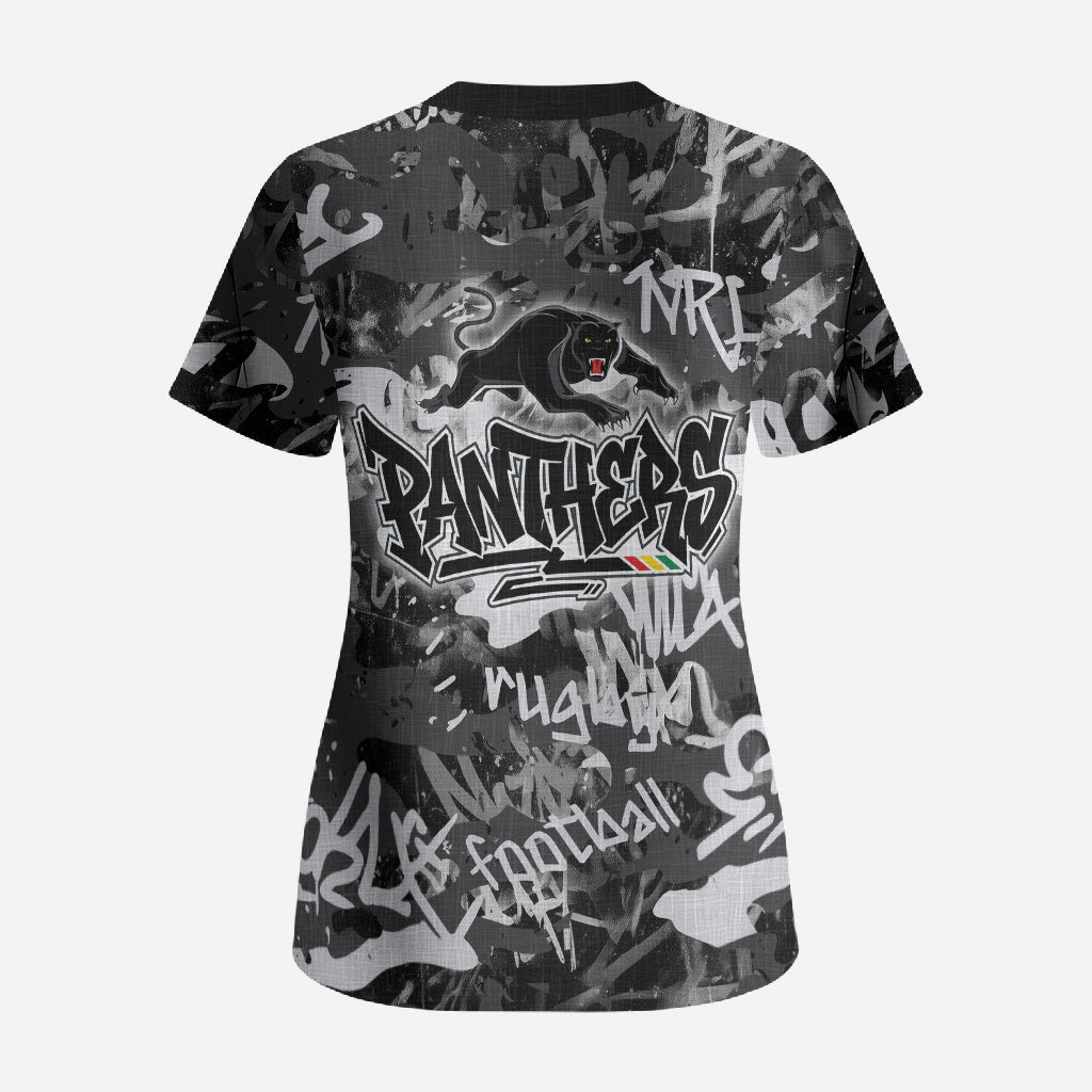 Penrith Panthers Rugby Scrub Top Graffiti Typography Urban Camo Abstract Street Style