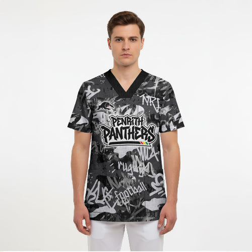 Penrith Panthers Rugby Scrub Top Graffiti Typography Urban Camo Abstract Street Style