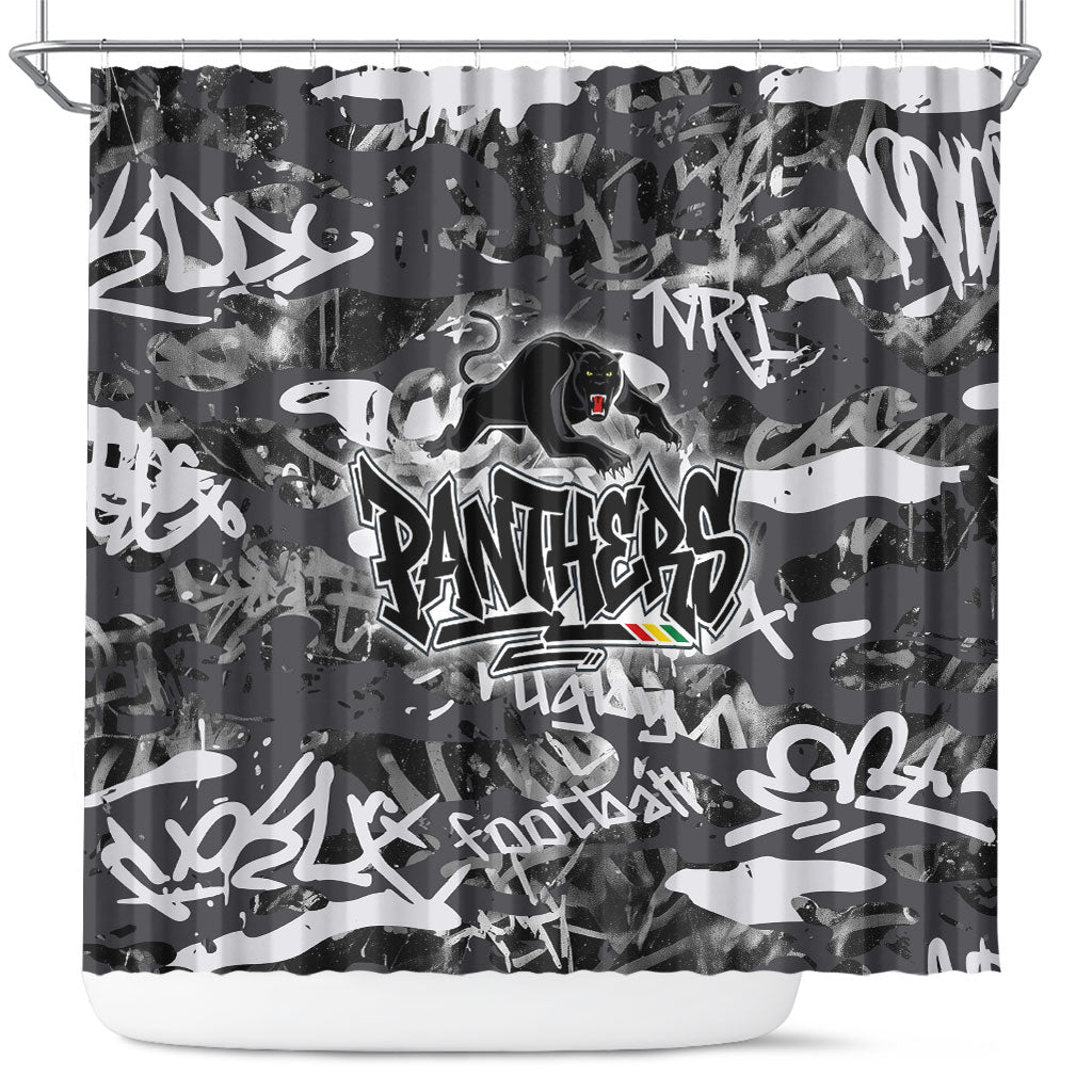 Penrith Panthers Rugby Shower Curtain Graffiti Typography Urban Camo Abstract Street Style