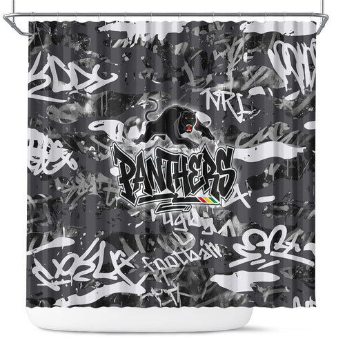 Penrith Panthers Rugby Shower Curtain Graffiti Typography Urban Camo Abstract Street Style