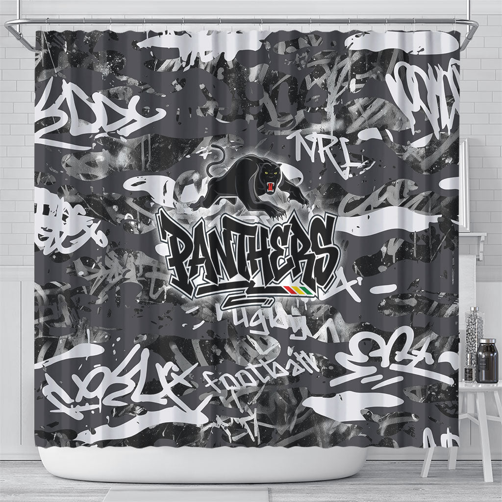 Penrith Panthers Rugby Shower Curtain Graffiti Typography Urban Camo Abstract Street Style