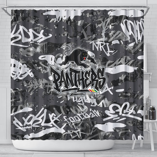 Penrith Panthers Rugby Shower Curtain Graffiti Typography Urban Camo Abstract Street Style