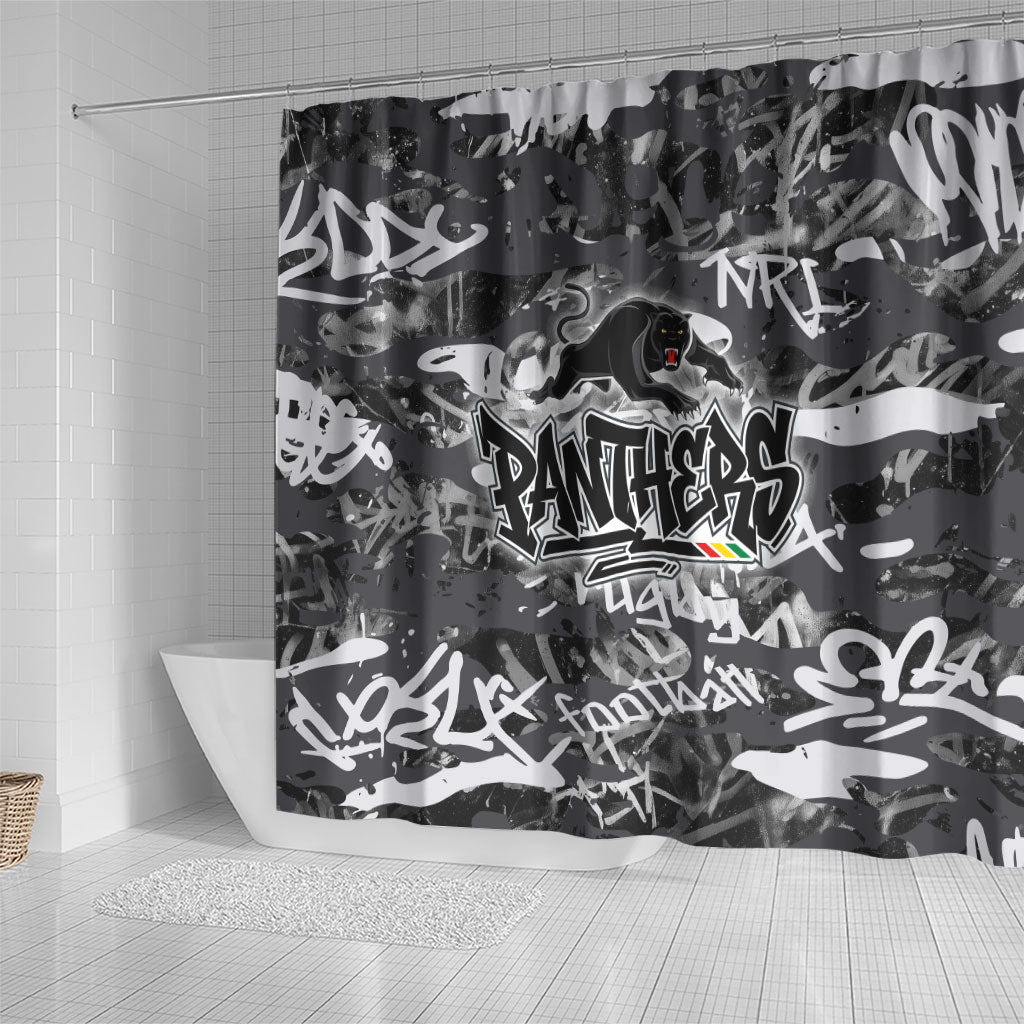 Penrith Panthers Rugby Shower Curtain Graffiti Typography Urban Camo Abstract Street Style