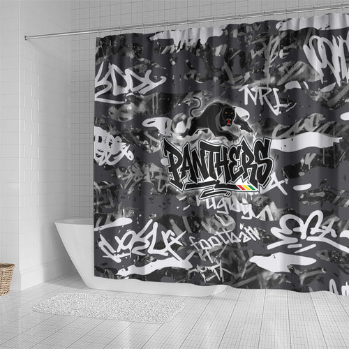 Penrith Panthers Rugby Shower Curtain Graffiti Typography Urban Camo Abstract Street Style