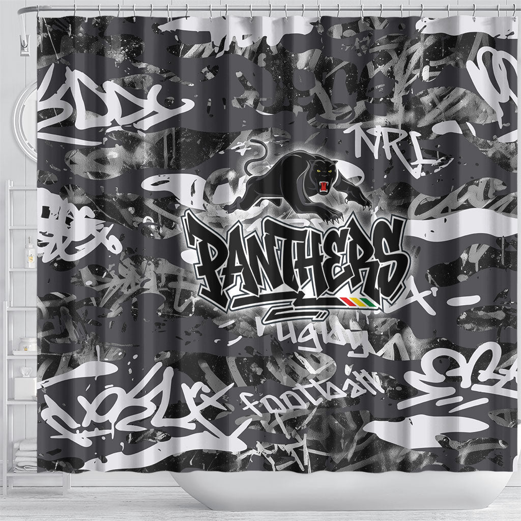 Penrith Panthers Rugby Shower Curtain Graffiti Typography Urban Camo Abstract Street Style