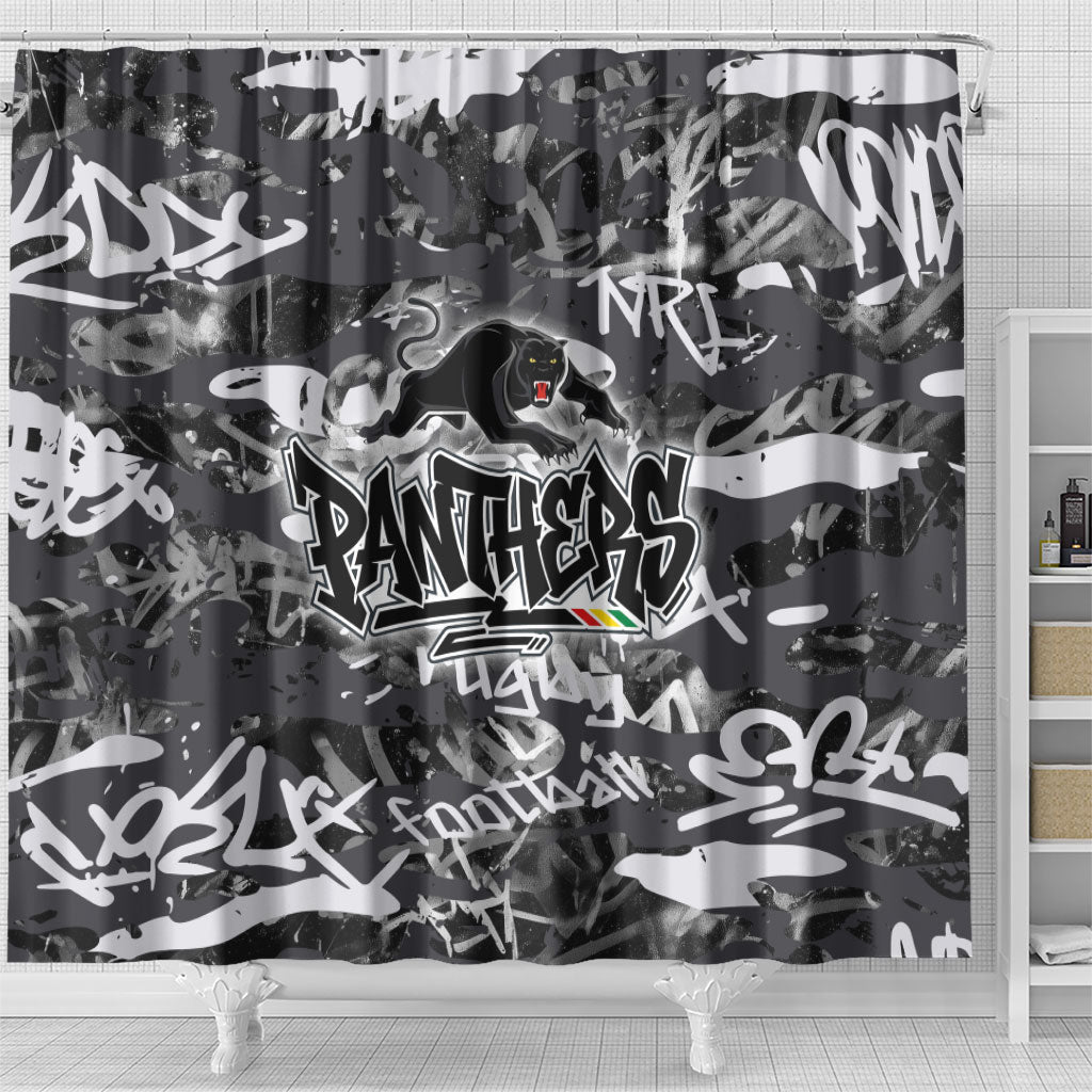 Penrith Panthers Rugby Shower Curtain Graffiti Typography Urban Camo Abstract Street Style