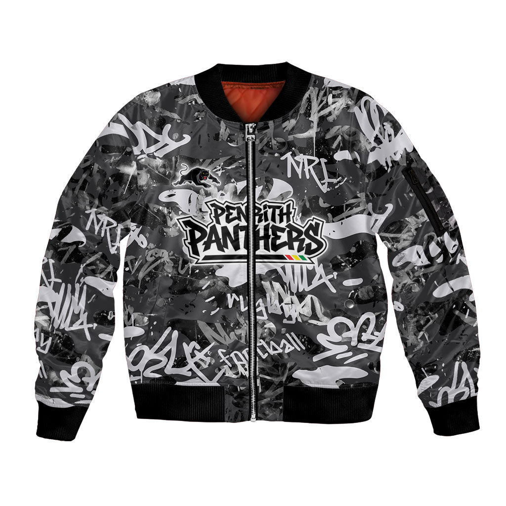 Penrith Panthers Rugby Sleeve Zip Bomber Jacket Graffiti Typography Urban Camo Abstract Street Style