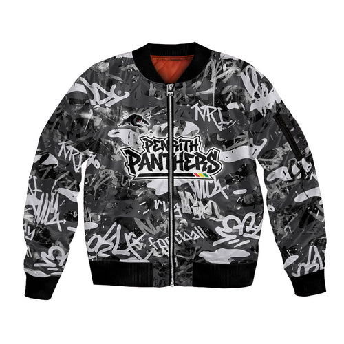 Penrith Panthers Rugby Sleeve Zip Bomber Jacket Graffiti Typography Urban Camo Abstract Street Style