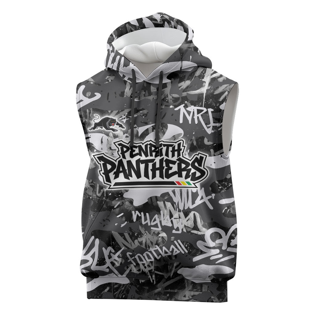 Penrith Panthers Rugby Sleeveless Hoodie Graffiti Typography Urban Camo Abstract Street Style