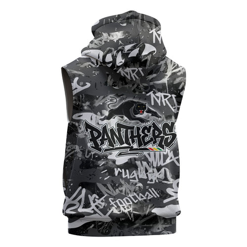 Penrith Panthers Rugby Sleeveless Hoodie Graffiti Typography Urban Camo Abstract Street Style
