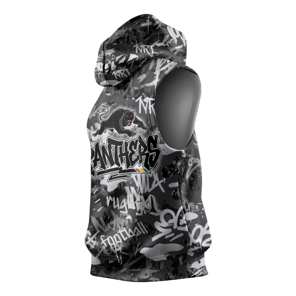 Penrith Panthers Rugby Sleeveless Hoodie Graffiti Typography Urban Camo Abstract Street Style