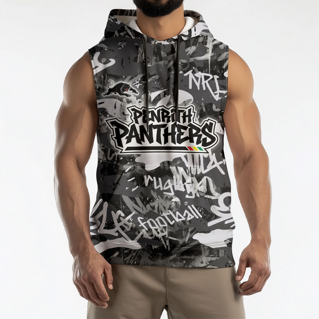 Penrith Panthers Rugby Sleeveless Hoodie Graffiti Typography Urban Camo Abstract Street Style