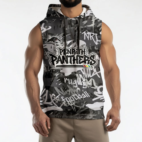 Penrith Panthers Rugby Sleeveless Hoodie Graffiti Typography Urban Camo Abstract Street Style