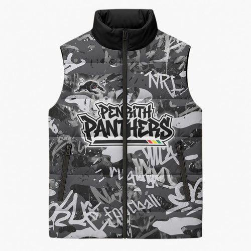 Penrith Panthers Rugby Sleeveless Puffer Jacket Graffiti Typography Urban Camo Abstract Street Style