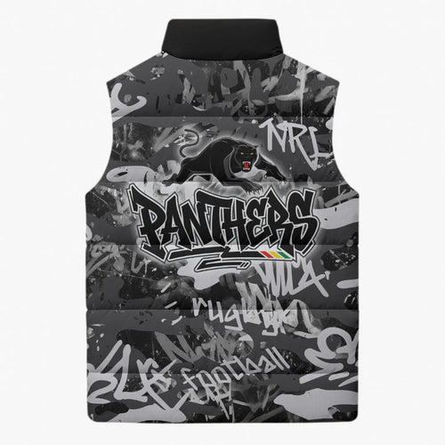 Penrith Panthers Rugby Sleeveless Puffer Jacket Graffiti Typography Urban Camo Abstract Street Style