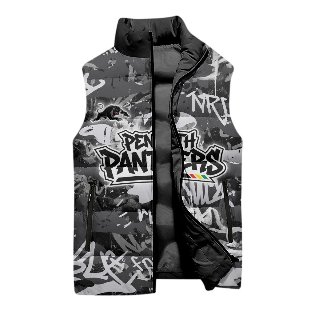 Penrith Panthers Rugby Sleeveless Puffer Jacket Graffiti Typography Urban Camo Abstract Street Style