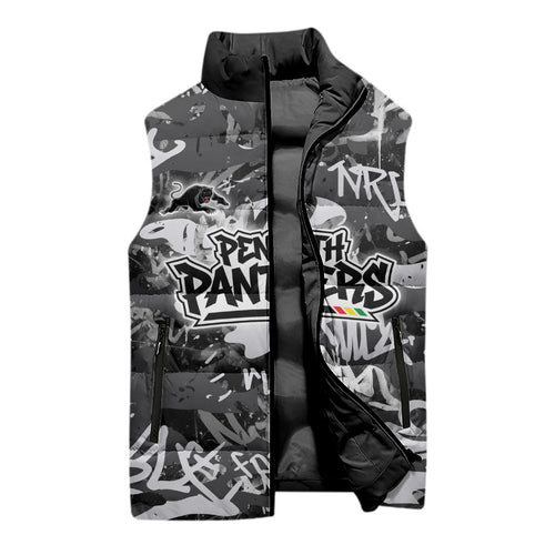 Penrith Panthers Rugby Sleeveless Puffer Jacket Graffiti Typography Urban Camo Abstract Street Style