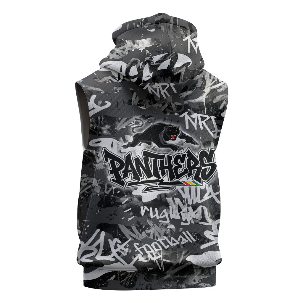 Penrith Panthers Rugby Sleeveless Zip Hoodie Graffiti Typography Urban Camo Abstract Street Style