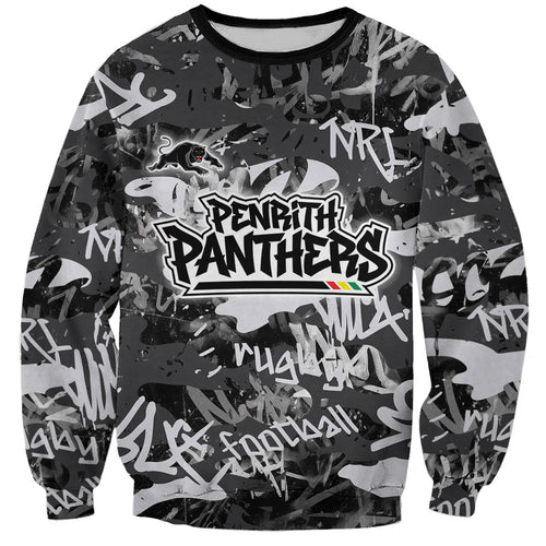 Penrith Panthers Rugby Sweatshirt Graffiti Typography Urban Camo Abstract Street Style