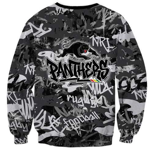 Penrith Panthers Rugby Sweatshirt Graffiti Typography Urban Camo Abstract Street Style
