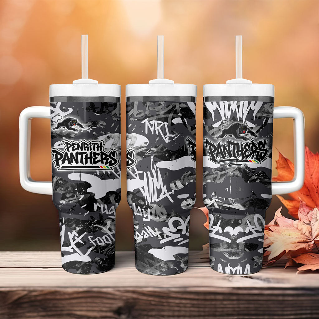 Penrith Panthers Rugby Tumbler With Handle Graffiti Typography Urban Camo Abstract Street Style