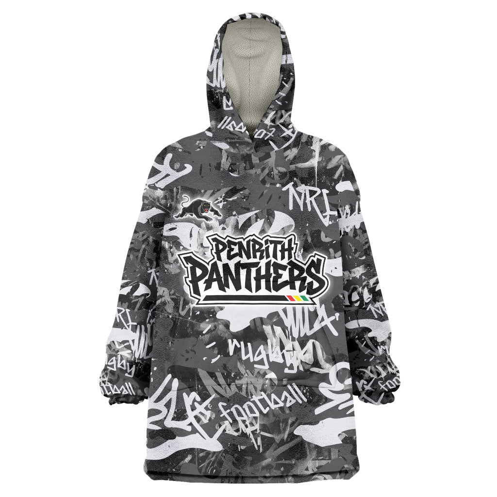 Penrith Panthers Rugby Wearable Blanket Hoodie Graffiti Typography Urban Camo Abstract Street Style