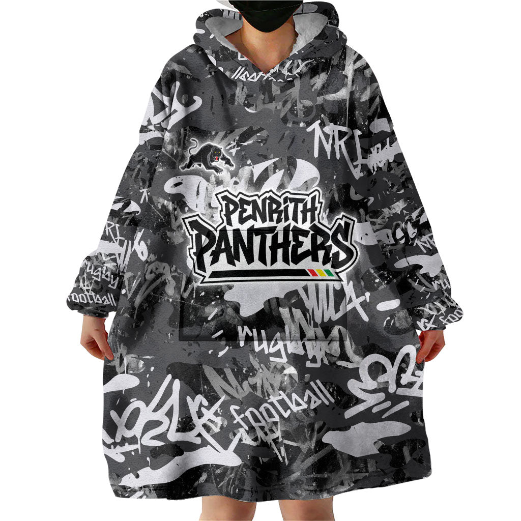 Penrith Panthers Rugby Wearable Blanket Hoodie Graffiti Typography Urban Camo Abstract Street Style