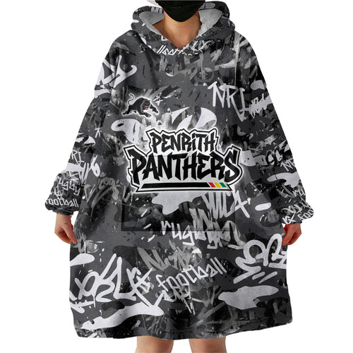 Penrith Panthers Rugby Wearable Blanket Hoodie Graffiti Typography Urban Camo Abstract Street Style
