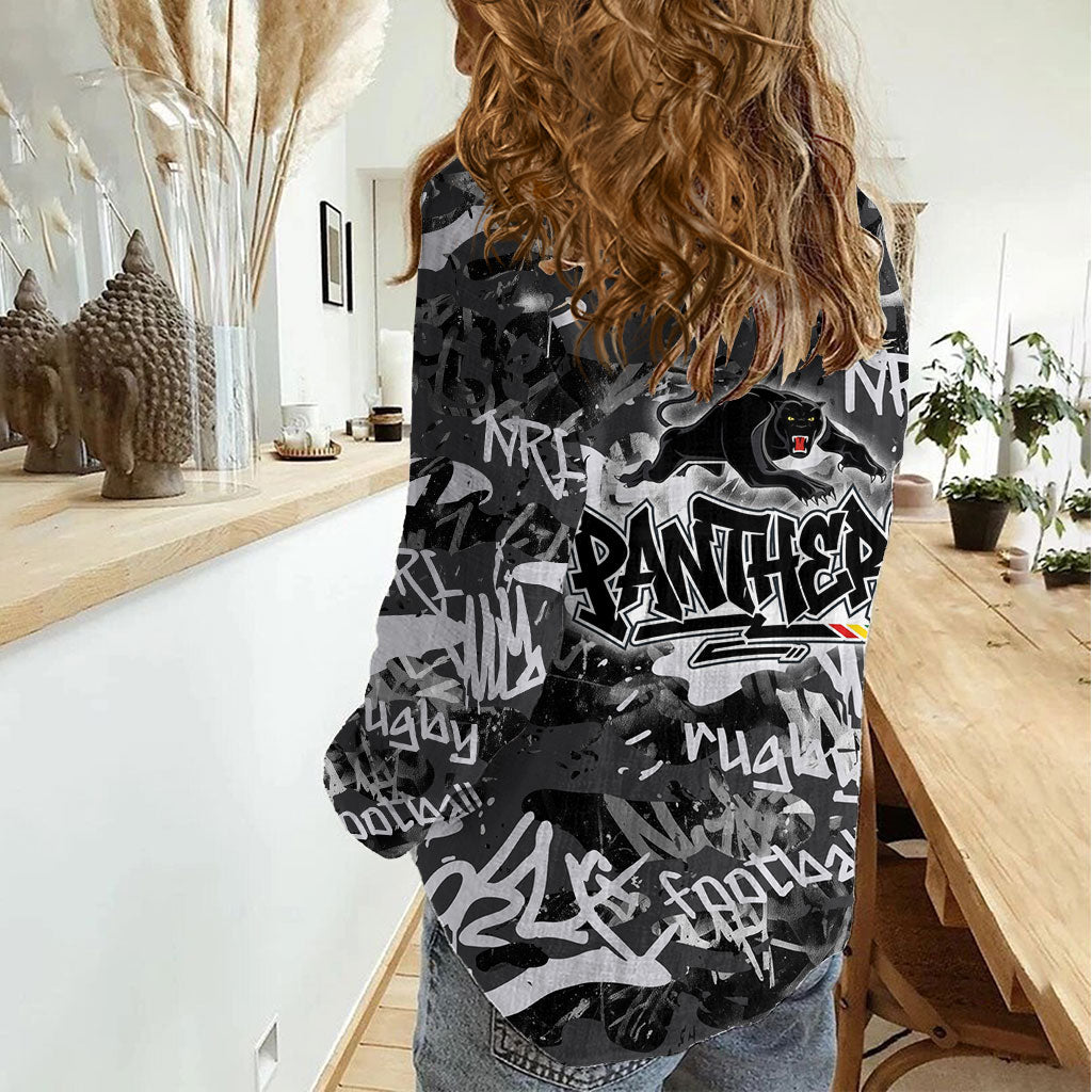 Penrith Panthers Rugby Women Casual Shirt Graffiti Typography Urban Camo Abstract Street Style