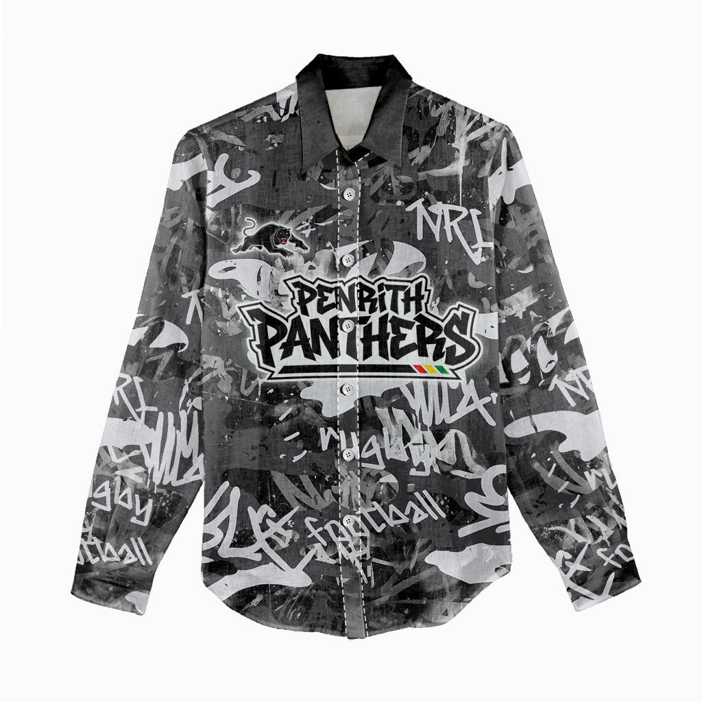 Penrith Panthers Rugby Women Casual Shirt Graffiti Typography Urban Camo Abstract Street Style