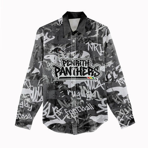 Penrith Panthers Rugby Women Casual Shirt Graffiti Typography Urban Camo Abstract Street Style